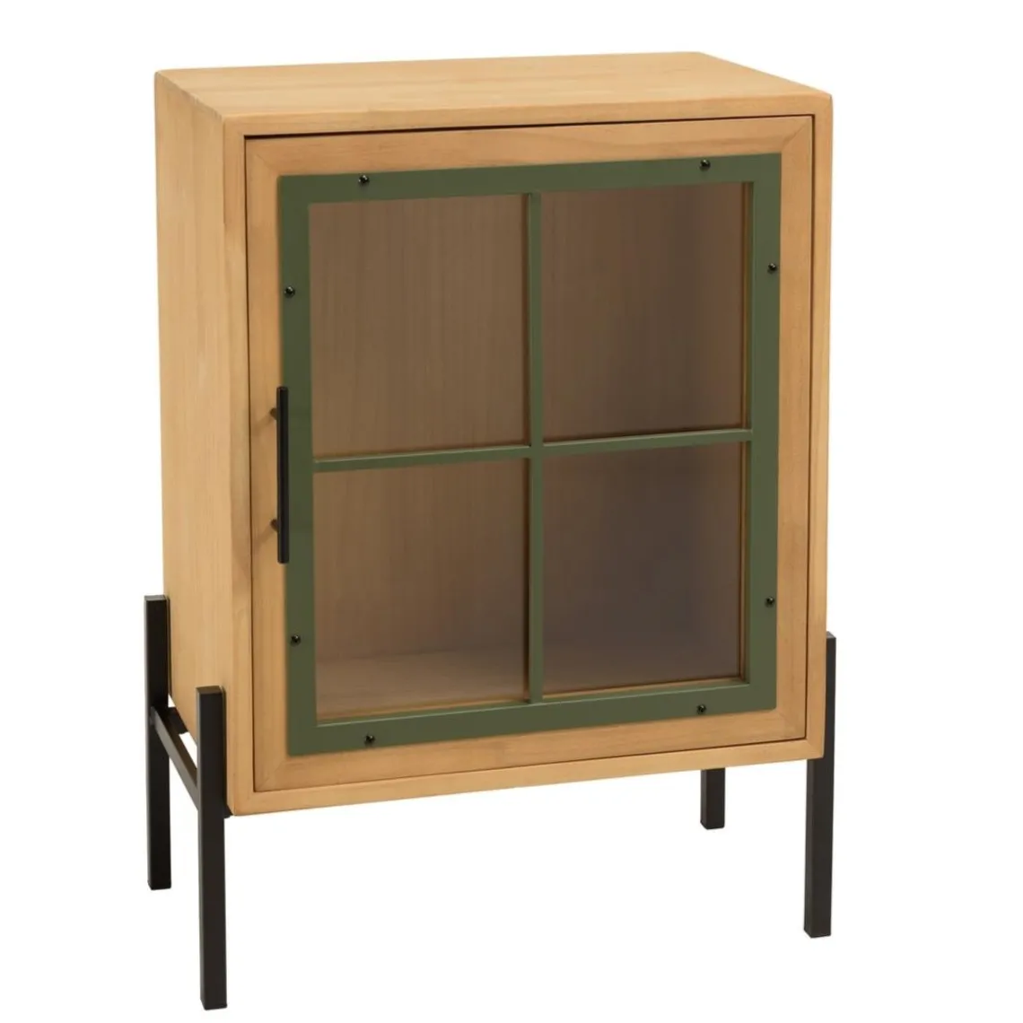 Macabane Buffet 1 porte vitrée encadrement vert pin et métal noir HELENA Discount