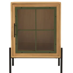 Macabane Buffet 1 porte vitrée encadrement vert pin et métal noir HELENA Discount