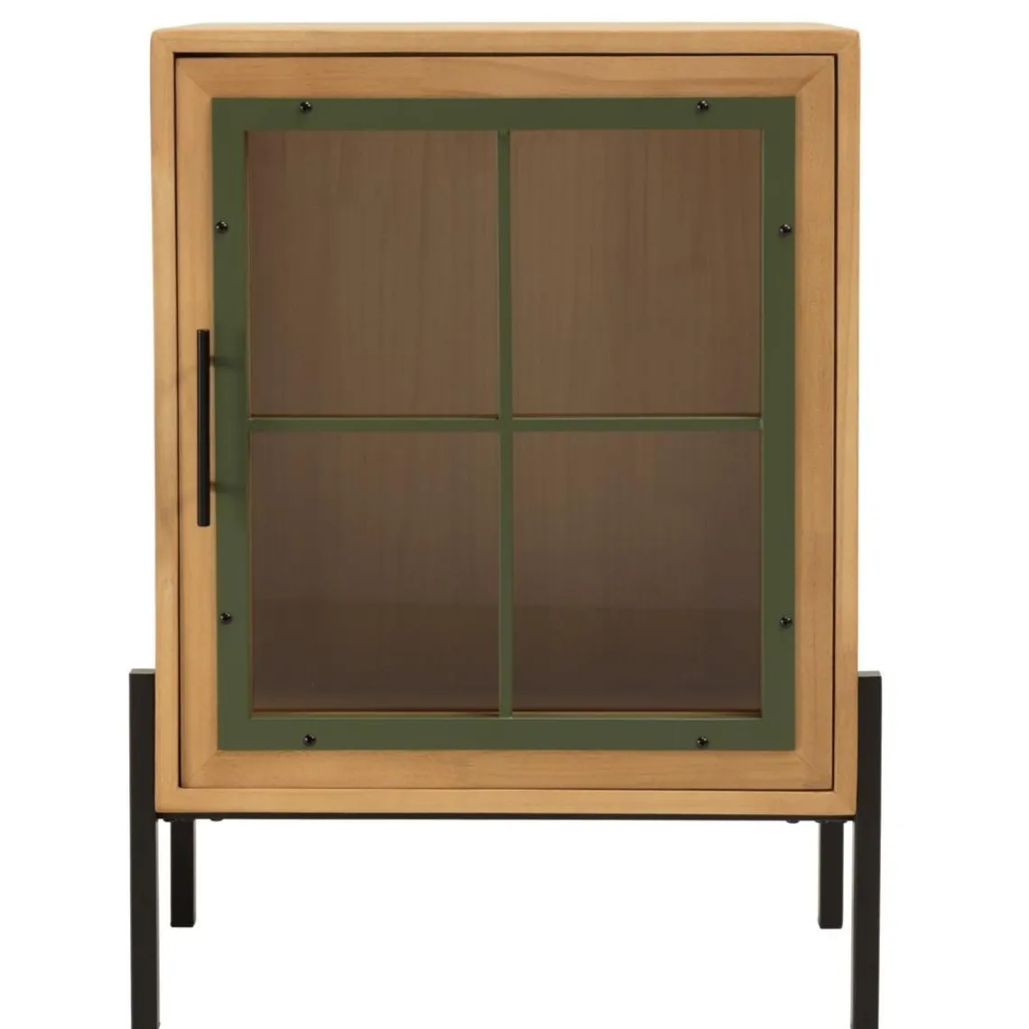 Macabane Buffet 1 porte vitrée encadrement vert pin et métal noir HELENA Discount