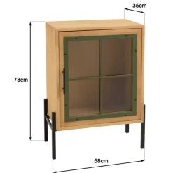 Macabane Buffet 1 porte vitrée encadrement vert pin et métal noir HELENA Discount