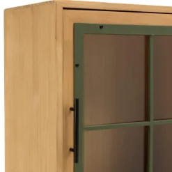 Macabane Buffet 1 porte vitrée encadrement vert pin et métal noir HELENA Discount