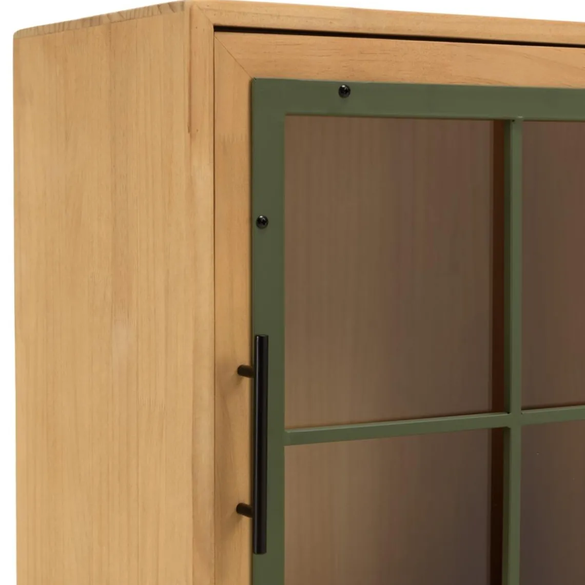 Macabane Buffet 1 porte vitrée encadrement vert pin et métal noir HELENA Discount
