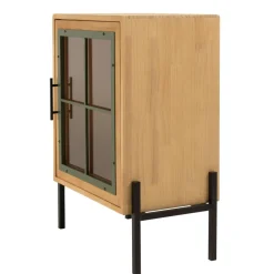 Macabane Buffet 1 porte vitrée encadrement vert pin et métal noir HELENA Discount