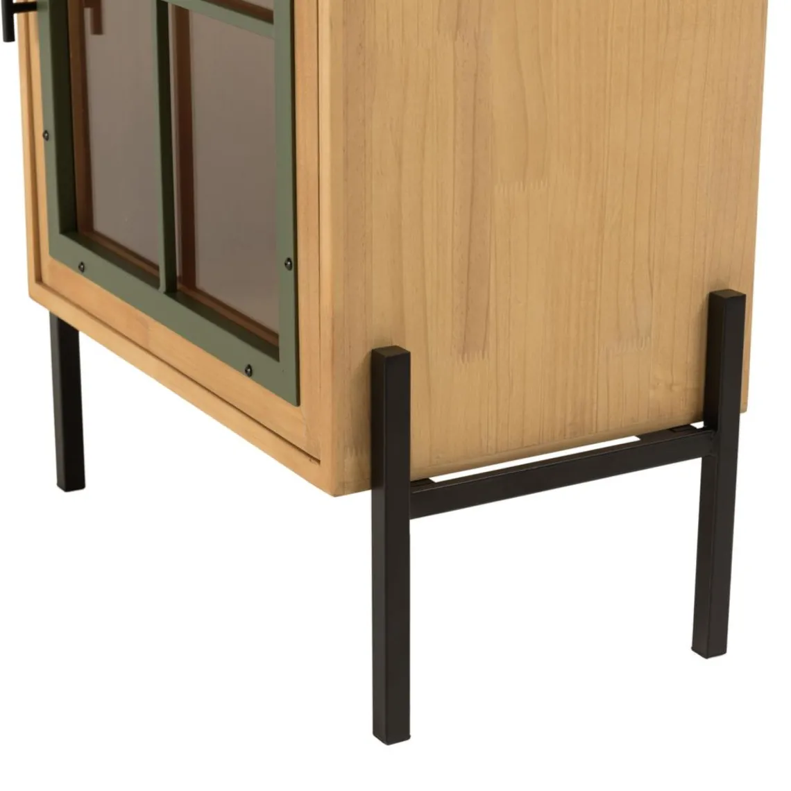 Macabane Buffet 1 porte vitrée encadrement vert pin et métal noir HELENA Discount