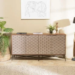 Macabane Buffet 4 portes à motifs ethniques et pieds croisés Hot