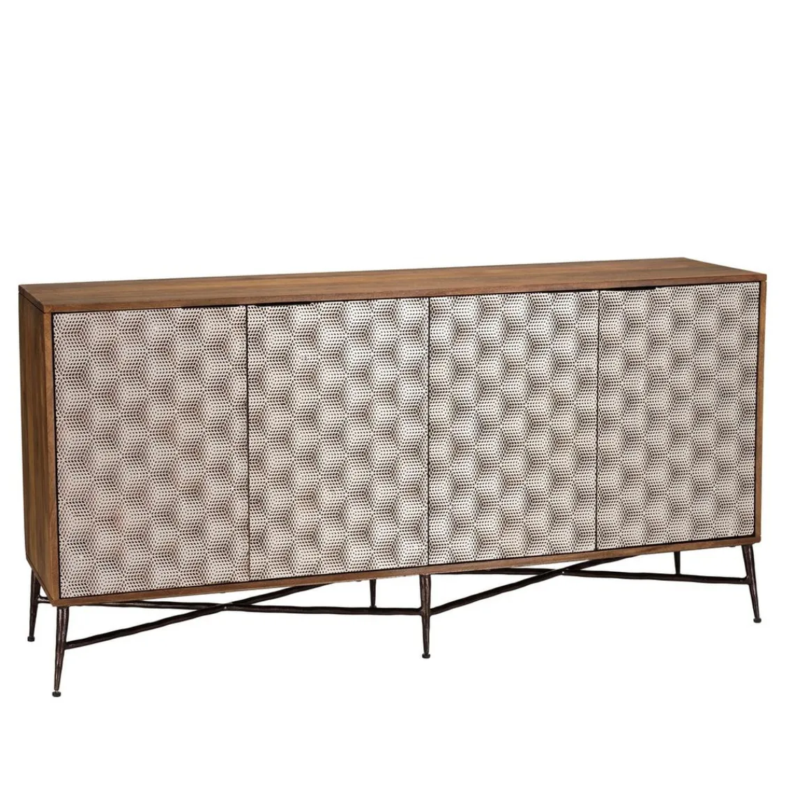 Macabane Buffet 4 portes à motifs ethniques et pieds croisés Hot