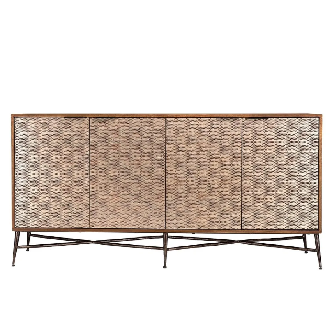 Macabane Buffet 4 portes à motifs ethniques et pieds croisés Hot