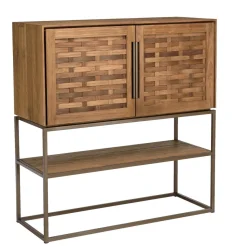 Macabane Buffet 2 portes, 2 étagères amovible en bois de teck recyclé et acier New