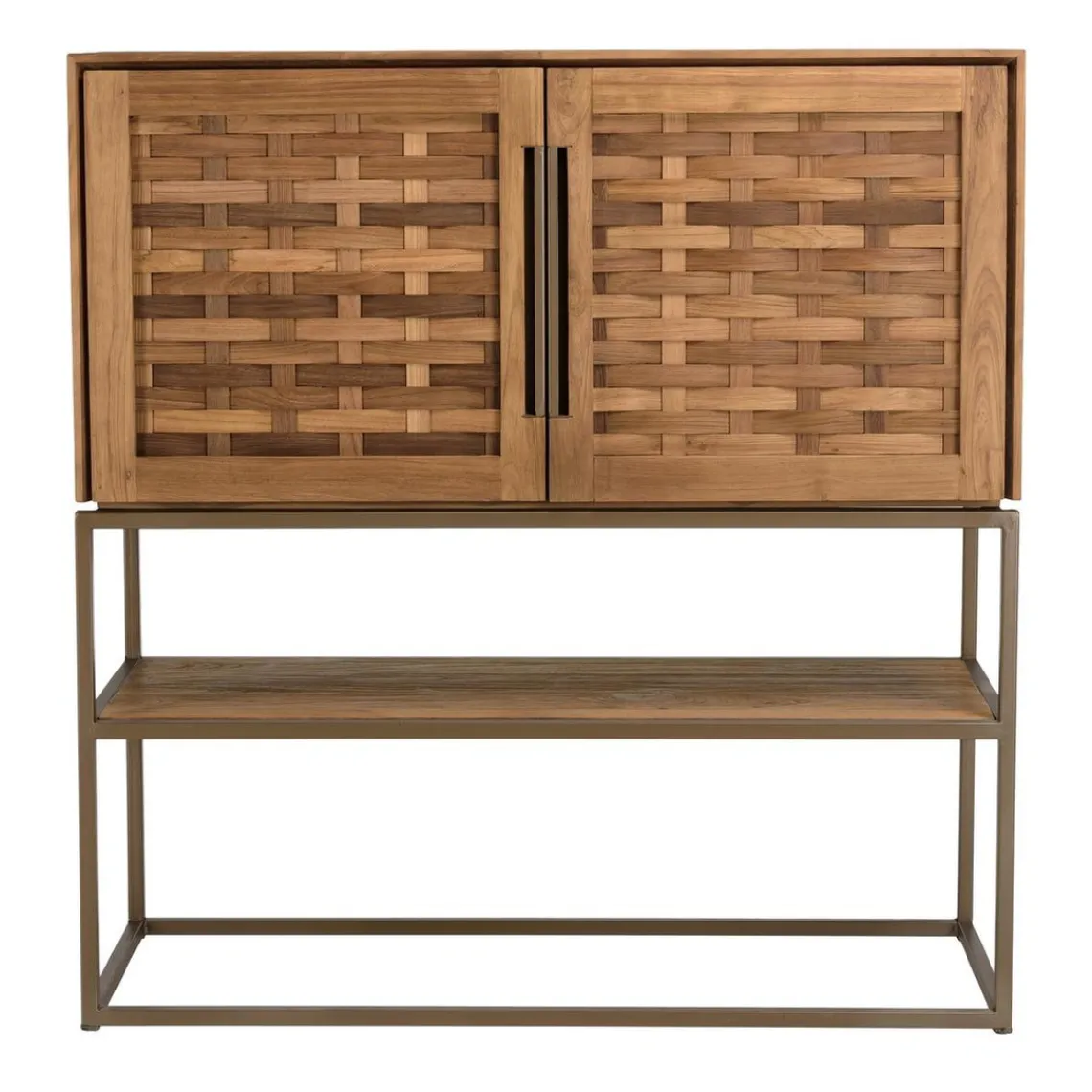 Macabane Buffet 2 portes, 2 étagères amovible en bois de teck recyclé et acier New