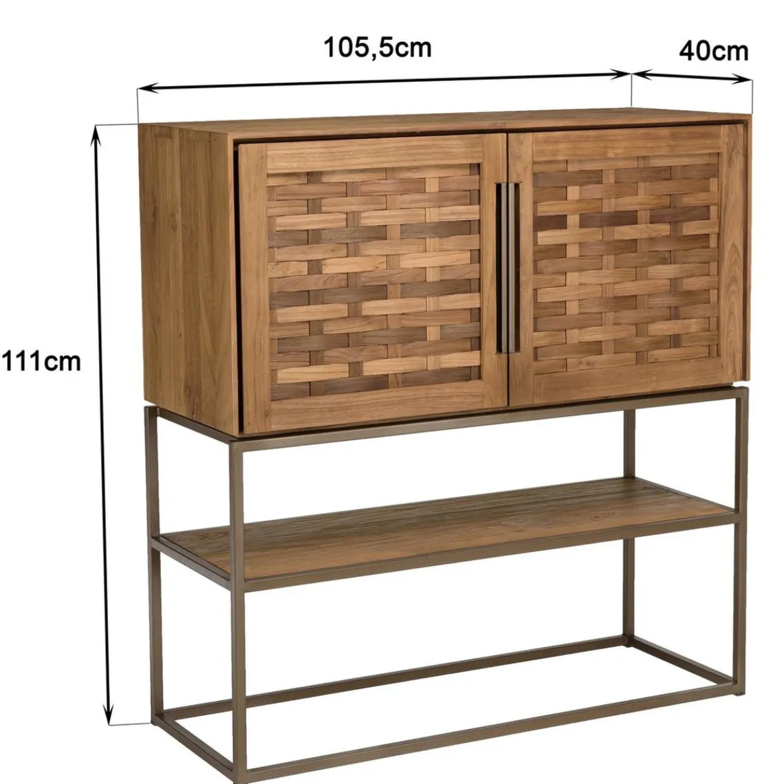 Macabane Buffet 2 portes, 2 étagères amovible en bois de teck recyclé et acier New