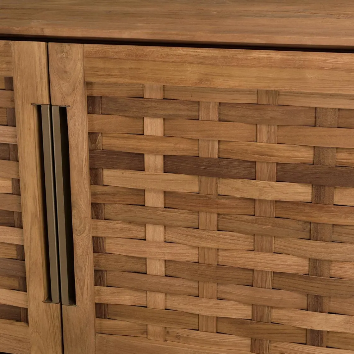 Macabane Buffet 2 portes, 2 étagères amovible en bois de teck recyclé et acier New