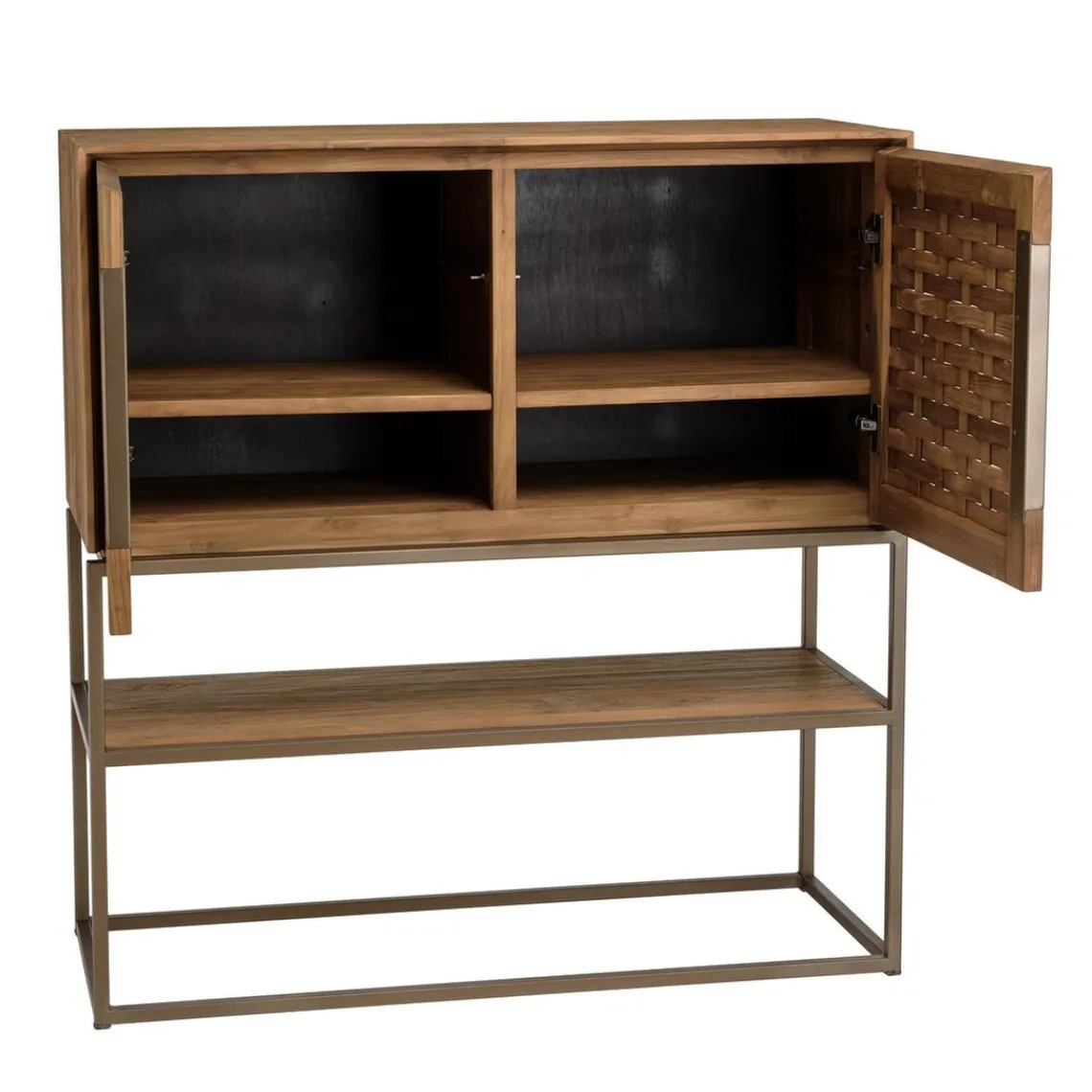 Macabane Buffet 2 portes, 2 étagères amovible en bois de teck recyclé et acier New