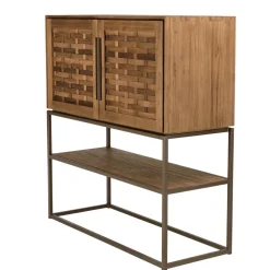 Macabane Buffet 2 portes, 2 étagères amovible en bois de teck recyclé et acier New