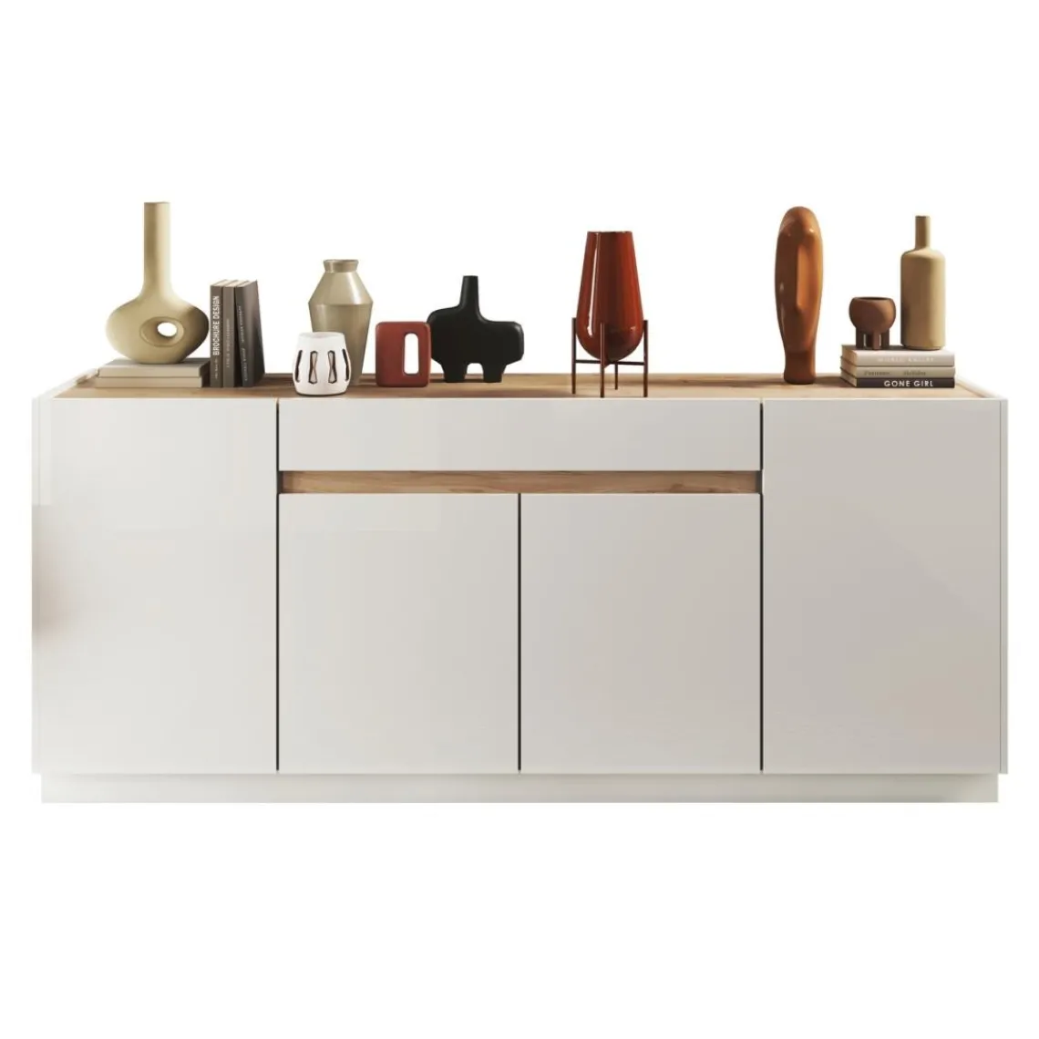 3S. x Home Buffet 4 portes 1 tiroir blanc laqué chene Hot