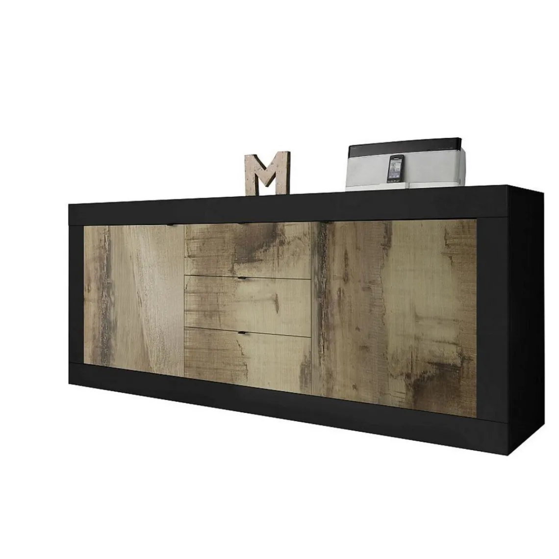 3S. x Home Buffet 2 portes 3 tiroirs bicolore effet bois New