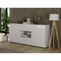 3S. x Home Buffet 2 portes 2 tiroirs RIO blanc laqué brillant Outlet