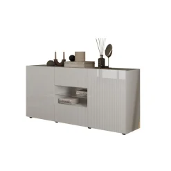 3S. x Home Buffet 2 portes 2 tiroirs RIO blanc laqué brillant Outlet