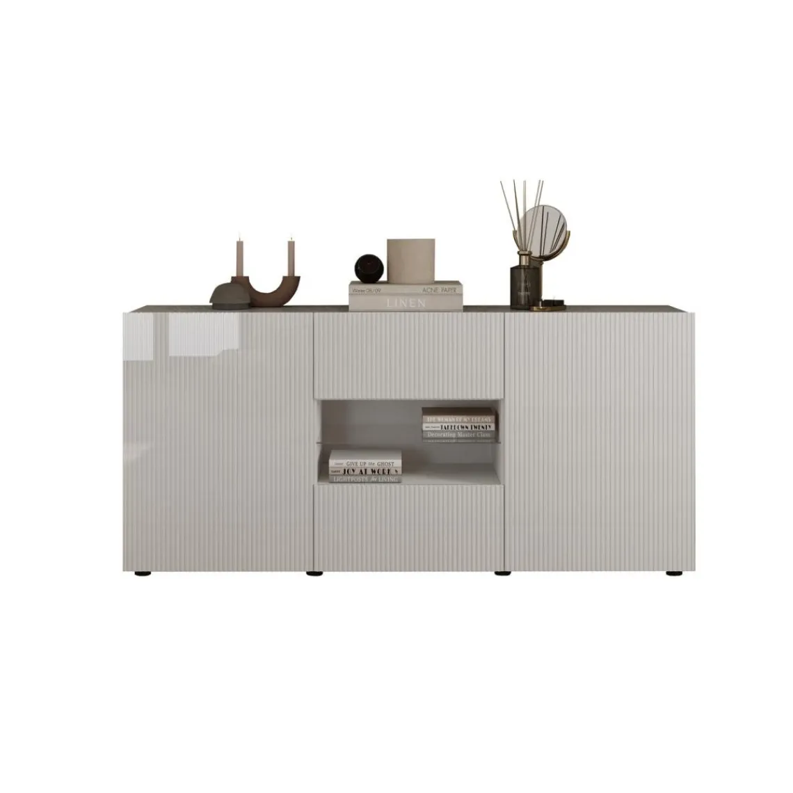 3S. x Home Buffet 2 portes 2 tiroirs RIO blanc laqué brillant Outlet