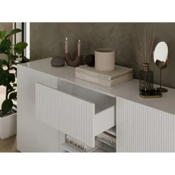 3S. x Home Buffet 2 portes 2 tiroirs RIO blanc laqué brillant Outlet