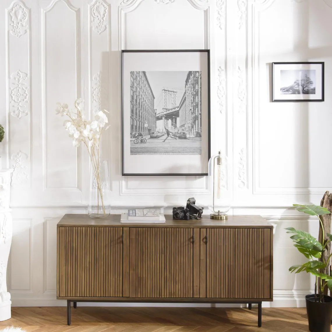 Macabane Buffet 3 Portes Acacia Pieds Métal GINO Sale