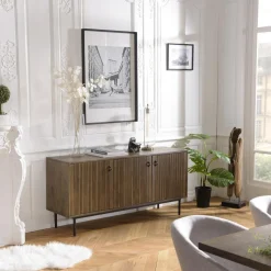 Macabane Buffet 3 Portes Acacia Pieds Métal GINO Sale