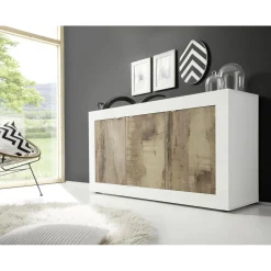 3S. x Home Buffet 3 portes BASIC blanc et décor chene pero Hot