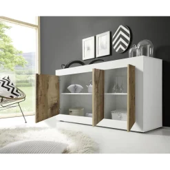 3S. x Home Buffet 3 portes BASIC blanc et décor chene pero Hot
