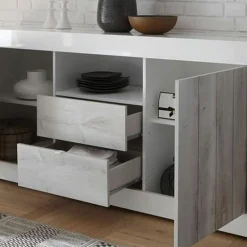 3S. x Home Buffet 2 portes battantes et 2 tiroirs URBINO blanc laqué et ciment Sale