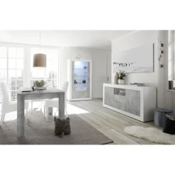 3S. x Home Buffet 2 portes battantes et 2 tiroirs URBINO blanc laqué et ciment Sale