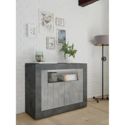 3S. x Home Buffet 2 portes battantes URBINO oxyde et cement Outlet