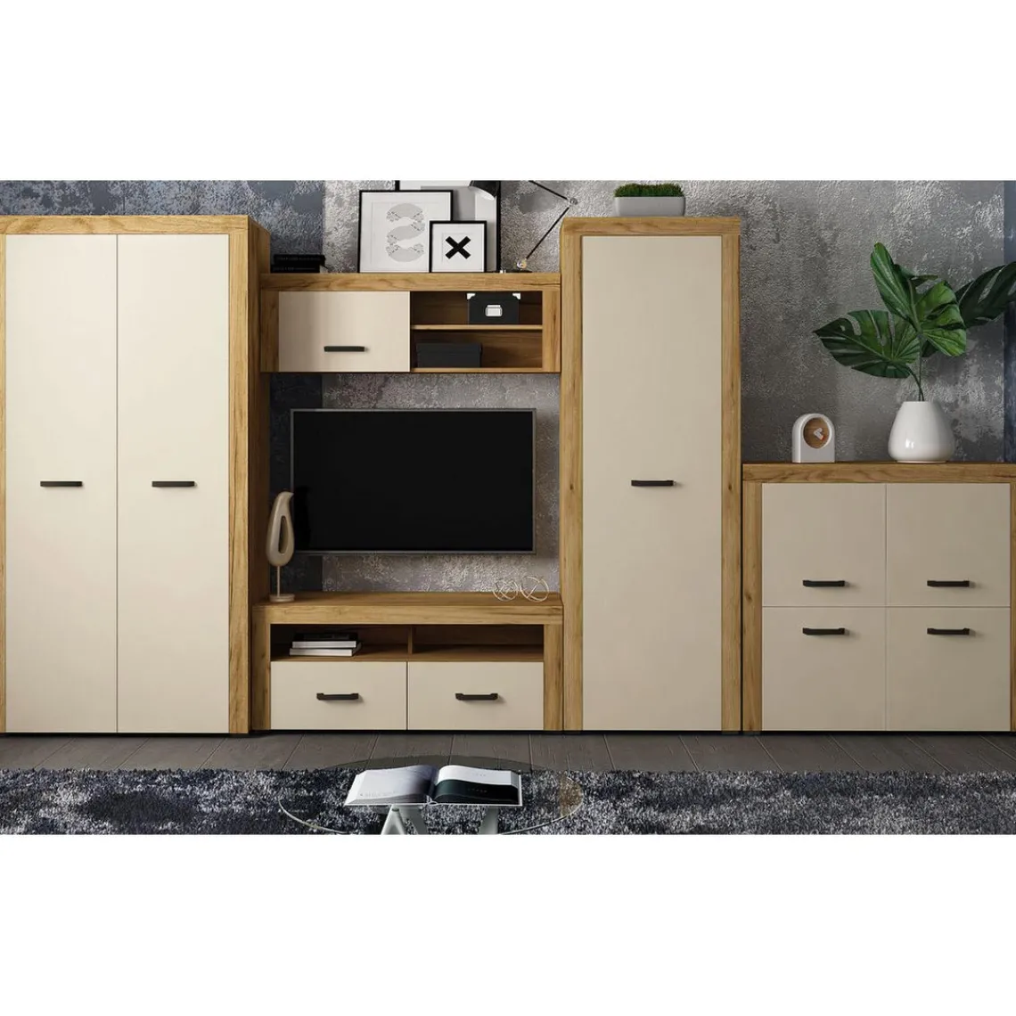 3S. x Home Buffet 4 portes battantes Chêne Clair Discount