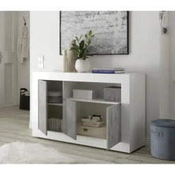 3S. x Home Buffet 3 portes battantes URBINO blanc laqué et cement Sale