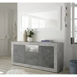 3S. x Home Buffet 2 portes battantes et 2 tiroirs URBINO cement et oxyde Outlet