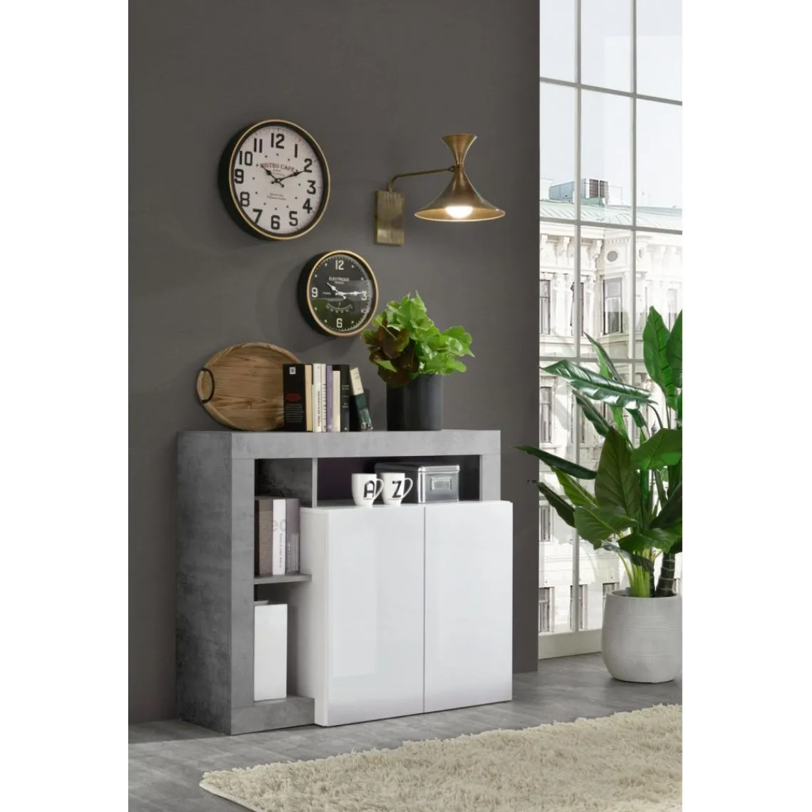 3S. x Home Buffet 2 portes blanc lacqué brillant béton Online