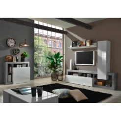 3S. x Home Buffet 2 portes blanc lacqué brillant béton Online