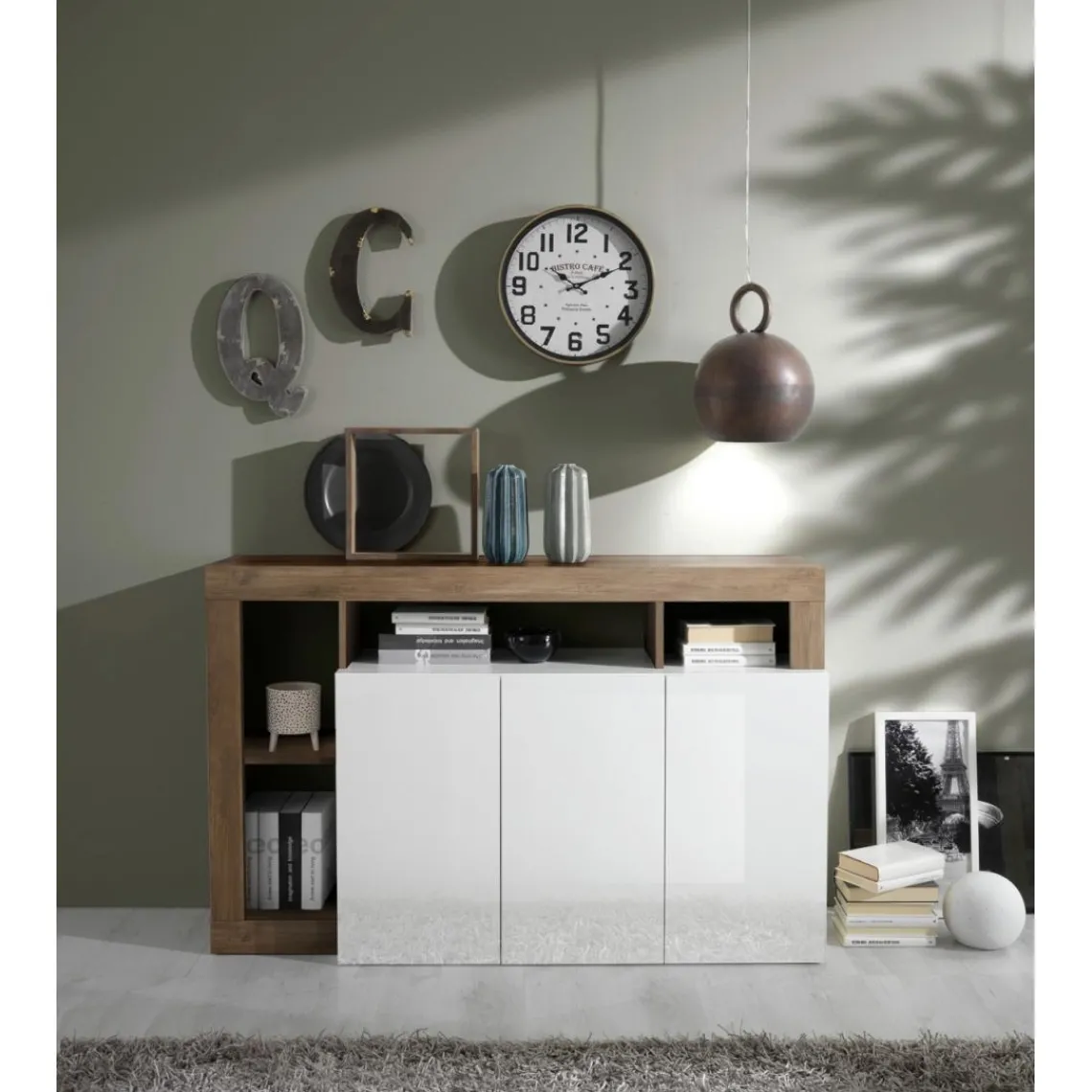 3S. x Home Buffet 3 portes blanc lacqué brillant bois mercure Online
