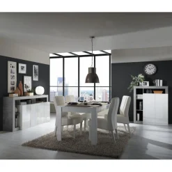 3S. x Home Buffet 4 portes blanc lacqué brillant béton Best