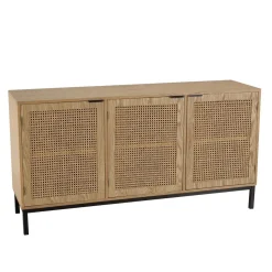 Macabane Buffet 3 portes cannage naturel pieds métal noir MARCEAU Sale