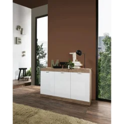 3S. x Home Buffet 3 portes chene cadiz blanc Discount