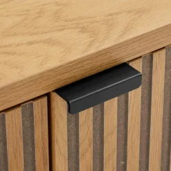 Macabane Buffet 4 portes décor effet bois rainuré noir et naturel SCOTT Sale