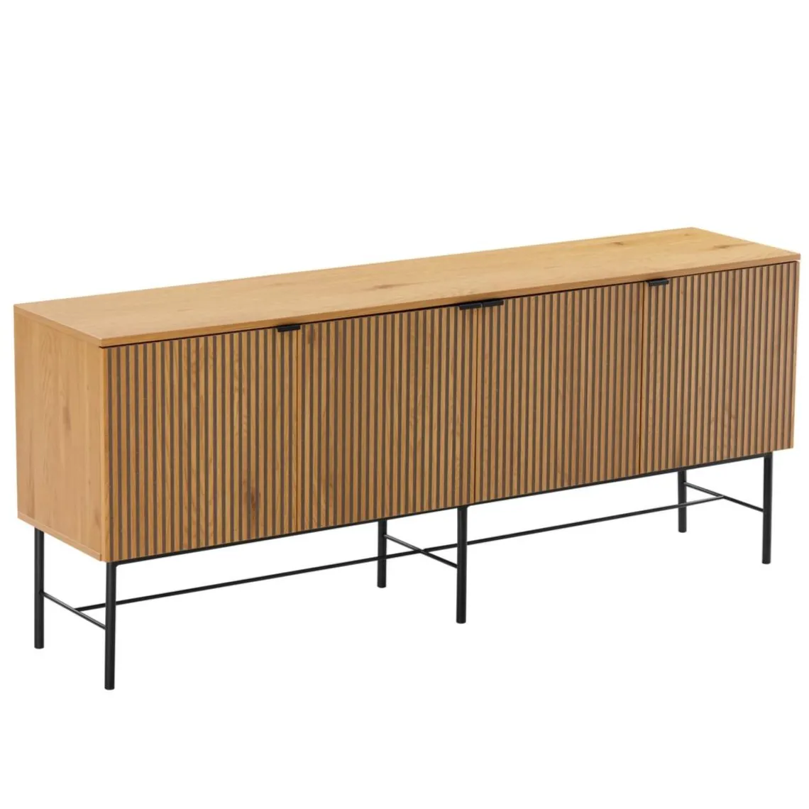 Macabane Buffet 4 portes décor effet bois rainuré noir et naturel SCOTT Sale