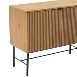 Macabane Buffet 4 portes décor effet bois rainuré noir et naturel SCOTT Sale