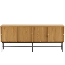 Macabane Buffet 4 portes décor effet bois rainuré noir et naturel SCOTT Sale