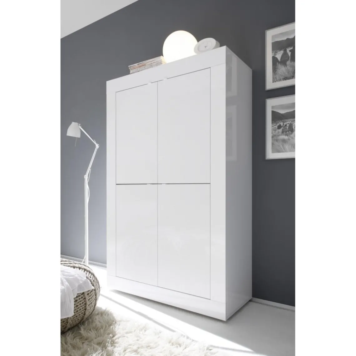 3S. x Home Buffet 4 portes en bois BASIC laqué blanc brillant Outlet