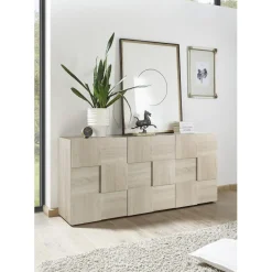 3S. x Home Buffet 3 portes en bois DAMA décor chêne samoa Discount