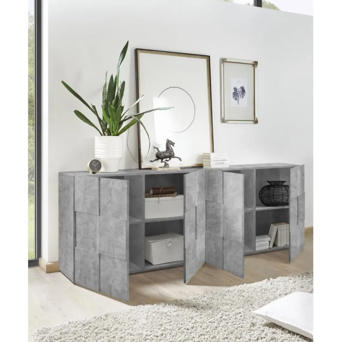 3S. x Home Buffet 4 portes en bois DAMA décor beton