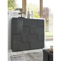 3S. x Home Buffet 2 portes en bois DAMA laqué antrhacite brillant