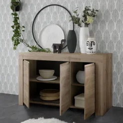3S. x Home Buffet 3 portes en bois FIRENZE décor chene Discount