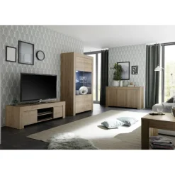 3S. x Home Buffet 3 portes en bois FIRENZE décor chene Discount