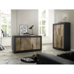 3S. x Home Buffet 3 portes en panneaux de particules bicolore